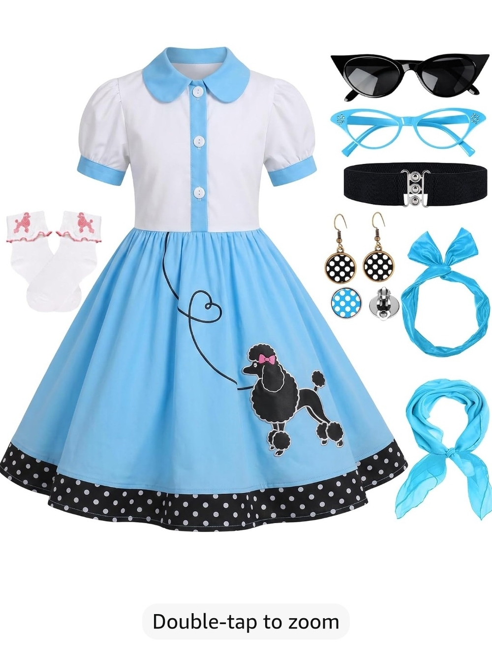 Blue Poodle Swing Dress Costume for Kids - Classic 50s Style